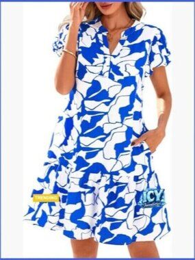 Polyamide Viscose A-Line Mini Dress with Puffy Sleeves and Pockets